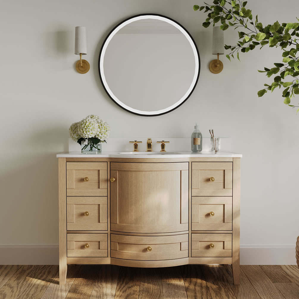 Lauren 42" & 48" American Oak Finished Solid Wood + Alpine White Quartz Top - by Ancerre Designs