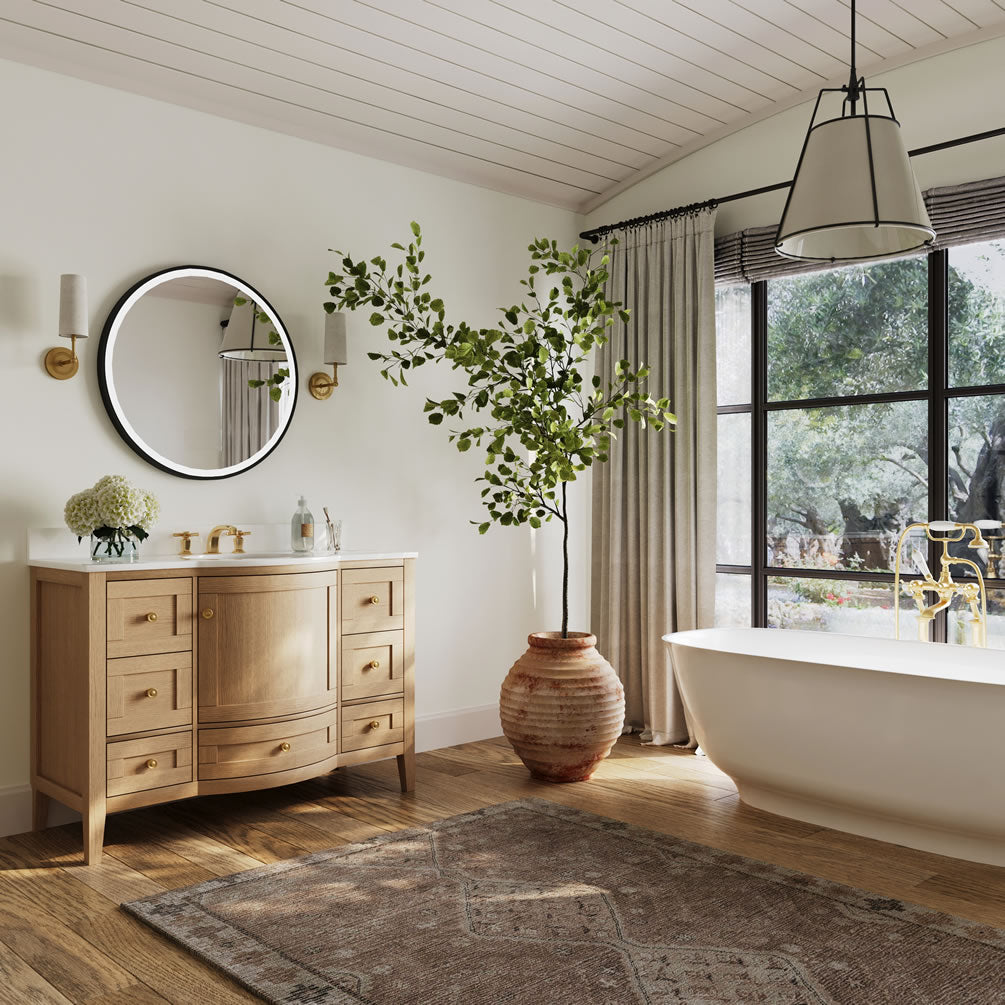 Lauren 42" & 48" American Oak Finished Solid Wood + Alpine White Quartz Top - by Ancerre Designs