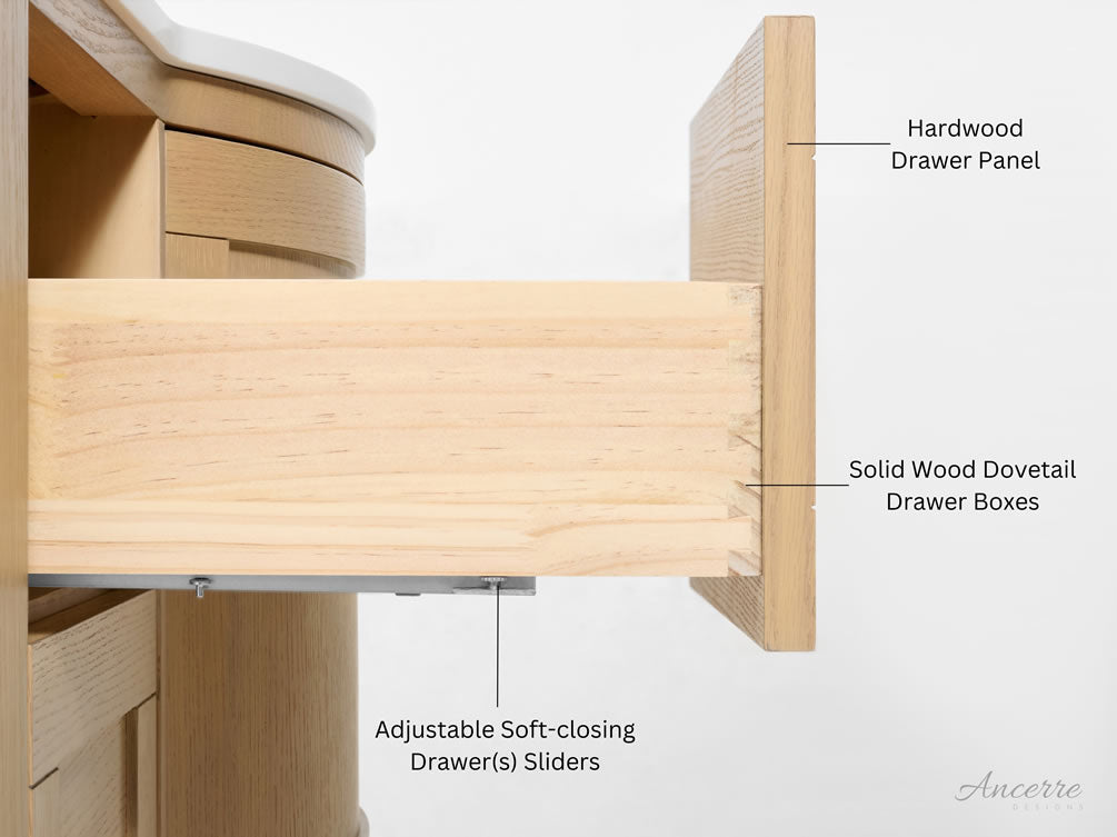 Lauren 42" & 48" American Oak Finished Solid Wood + Alpine White Quartz Top - by Ancerre Designs