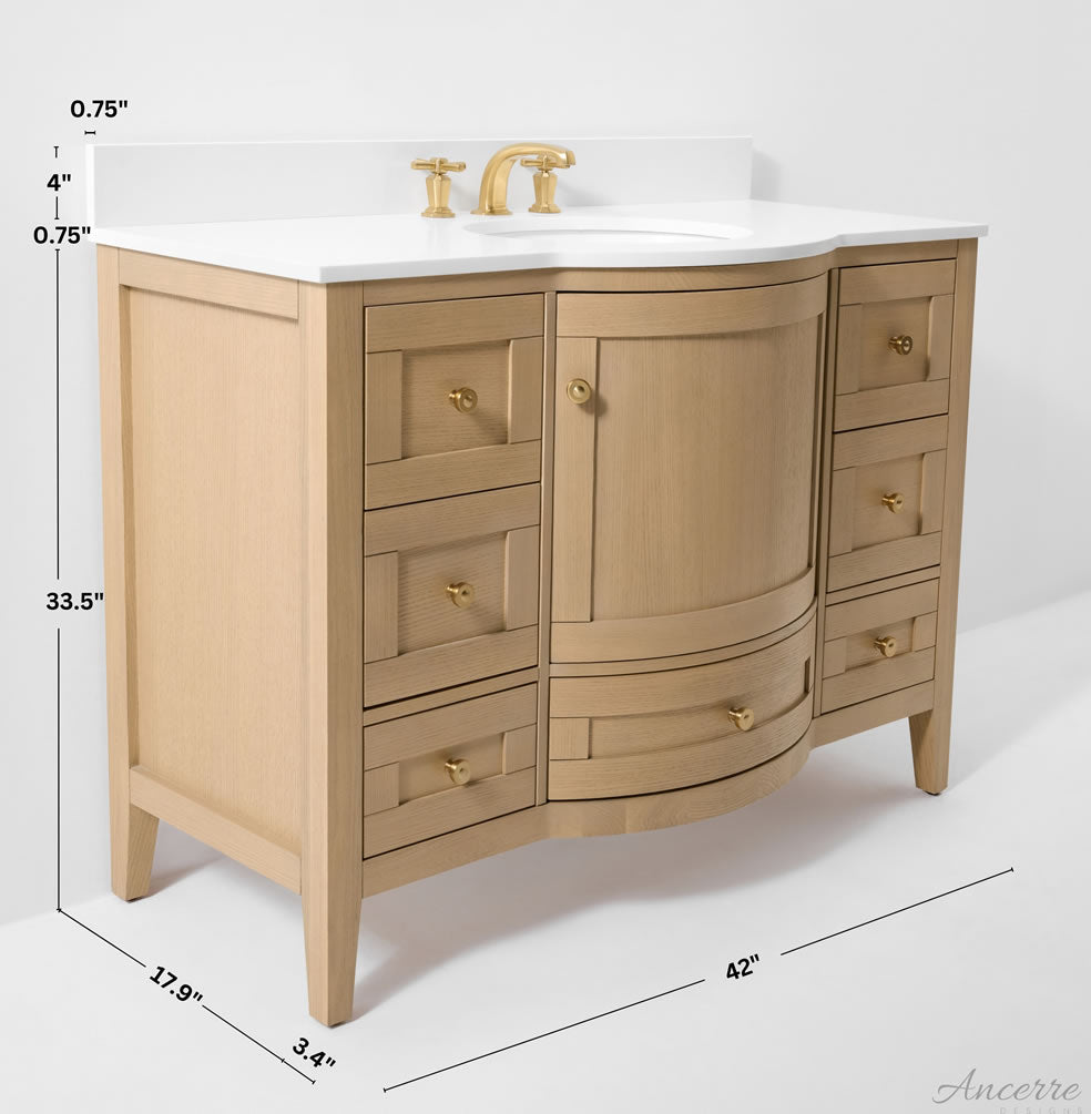 Lauren 42" & 48" American Oak Finished Solid Wood + Alpine White Quartz Top - by Ancerre Designs
