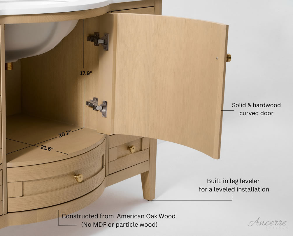 Lauren 42" & 48" American Oak Finished Solid Wood + Alpine White Quartz Top - by Ancerre Designs