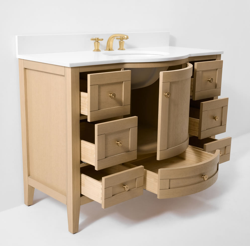 Lauren 42" & 48" American Oak Finished Solid Wood + Alpine White Quartz Top - by Ancerre Designs