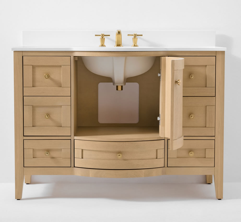 Lauren 42" & 48" American Oak Finished Solid Wood + Alpine White Quartz Top - by Ancerre Designs