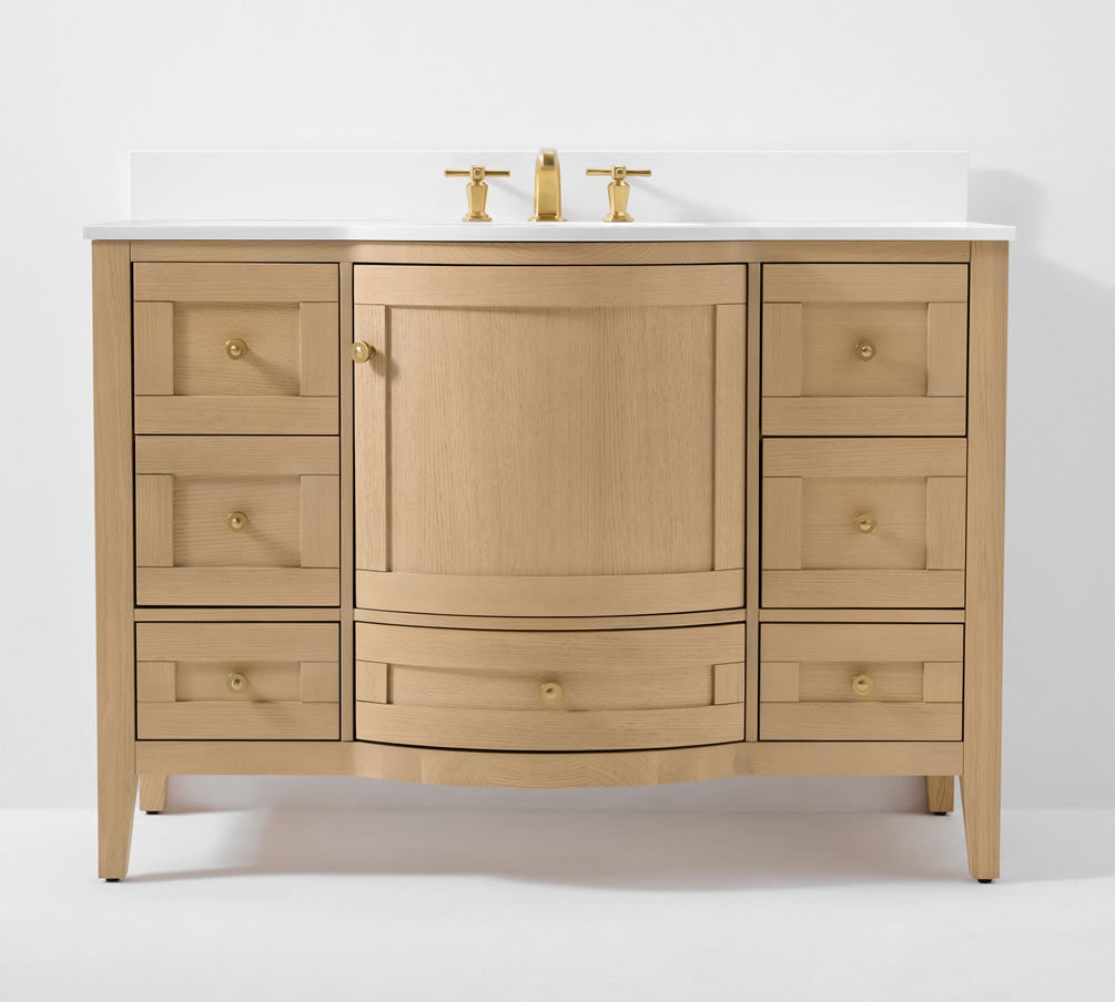 Lauren 42" & 48" American Oak Finished Solid Wood + Alpine White Quartz Top - by Ancerre Designs
