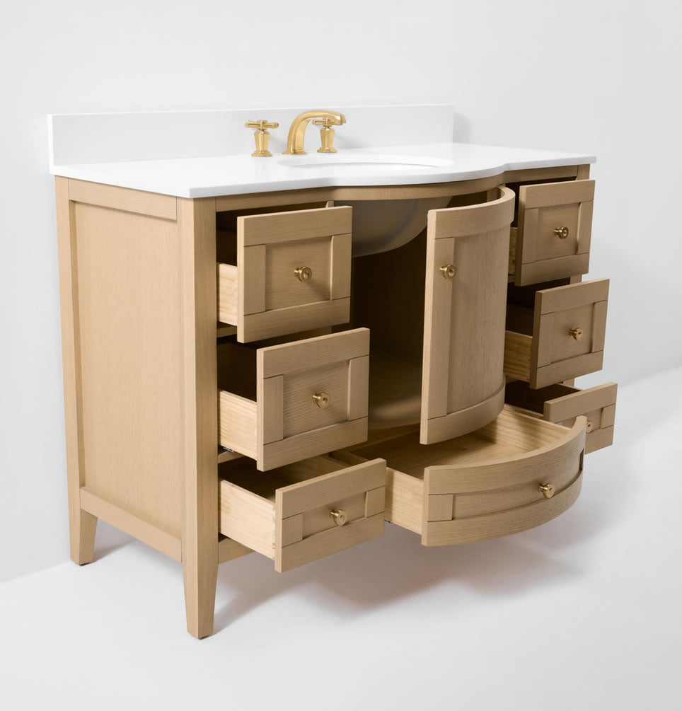 Lauren 42" & 48" American Oak Finished Solid Wood + Alpine White Quartz Top - by Ancerre Designs