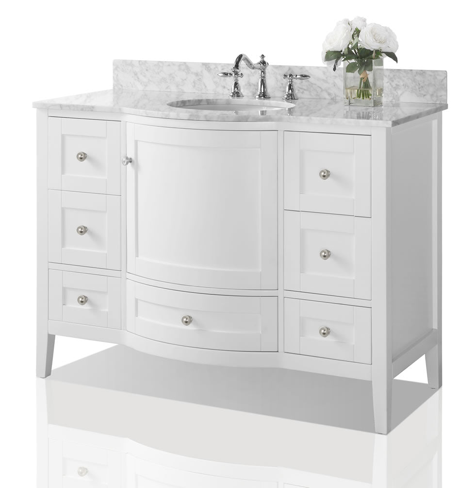 Lauren 48" Hancrafted Solid Wood White Vanity with Italian Carrara Marble Top - by Ancerre Designs