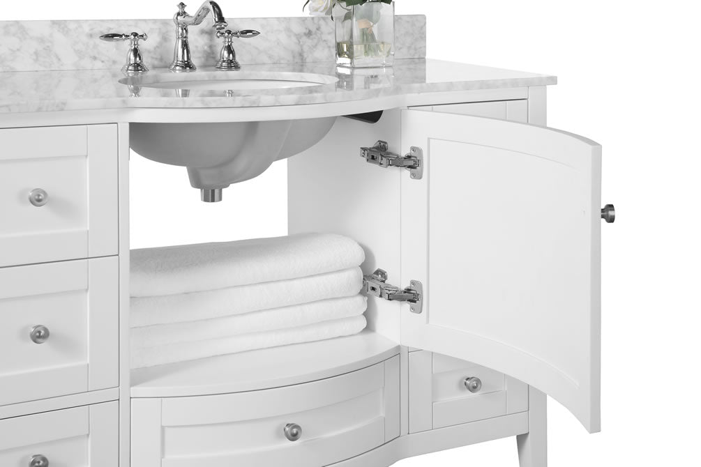 Lauren 48" Hancrafted Solid Wood White Vanity with Italian Carrara Marble Top - by Ancerre Designs