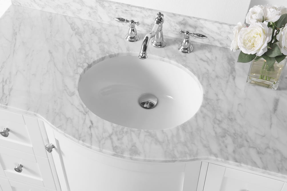 Lauren 48" Hancrafted Solid Wood White Vanity with Italian Carrara Marble Top - by Ancerre Designs