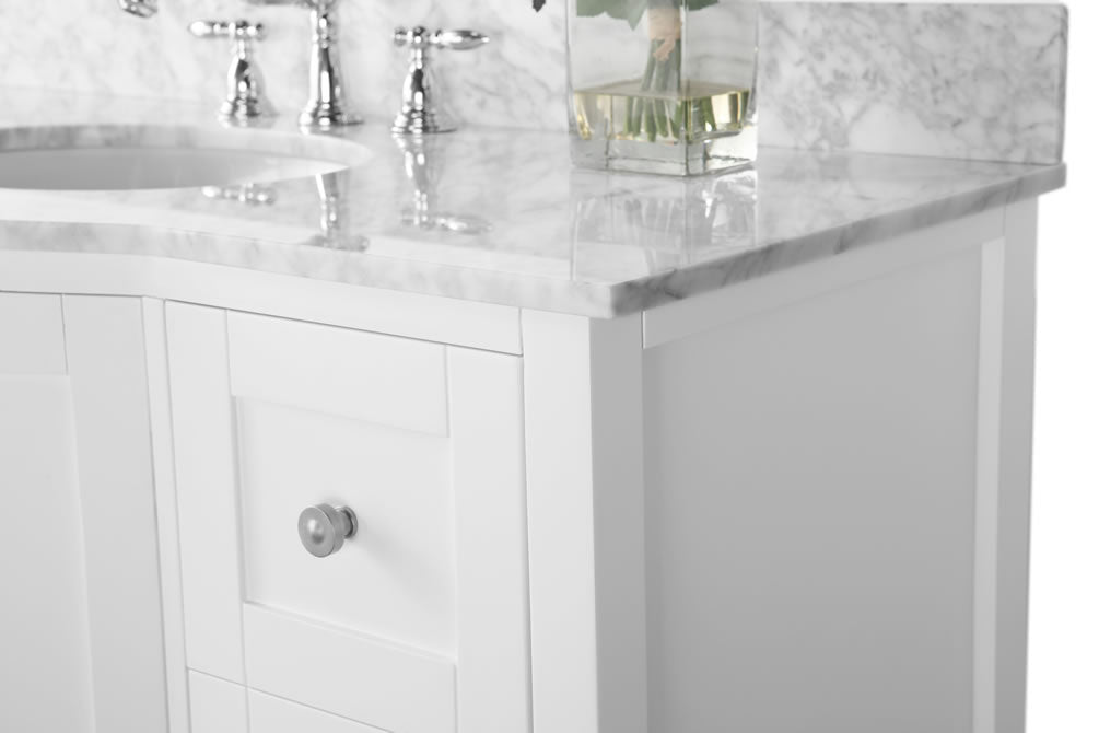 Lauren 48" Hancrafted Solid Wood White Vanity with Italian Carrara Marble Top - by Ancerre Designs