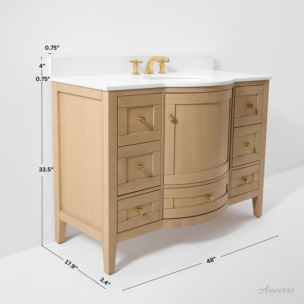 Lauren 42" & 48" American Oak Finished Solid Wood + Alpine White Quartz Top - by Ancerre Designs
