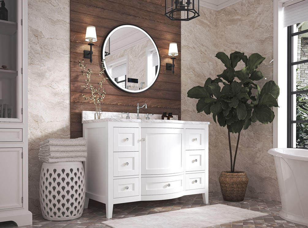 Lauren 42" & 48" American Oak Finished Solid Wood + Alpine White Quartz Top - by Ancerre Designs