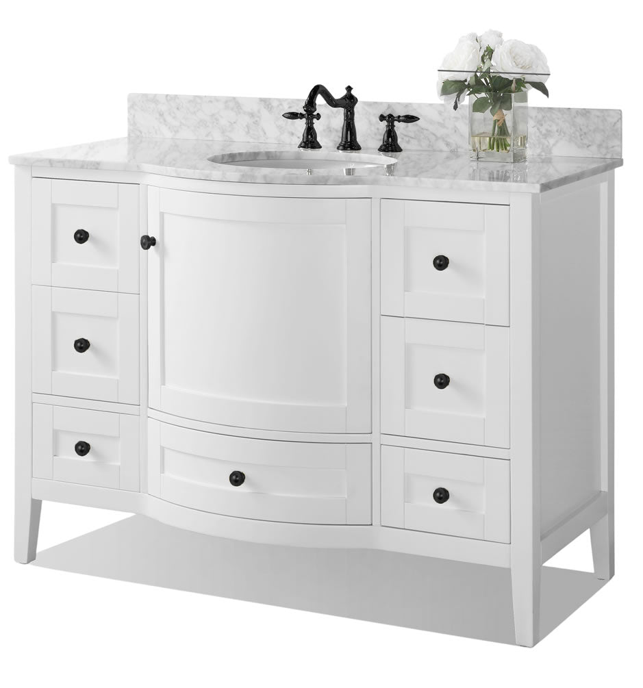 Lauren 48" Hancrafted Solid Wood White Vanity with Italian Carrara Marble Top - by Ancerre Designs