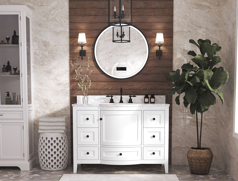 Lauren 48" Hancrafted Solid Wood White Vanity with Italian Carrara Marble Top - by Ancerre Designs