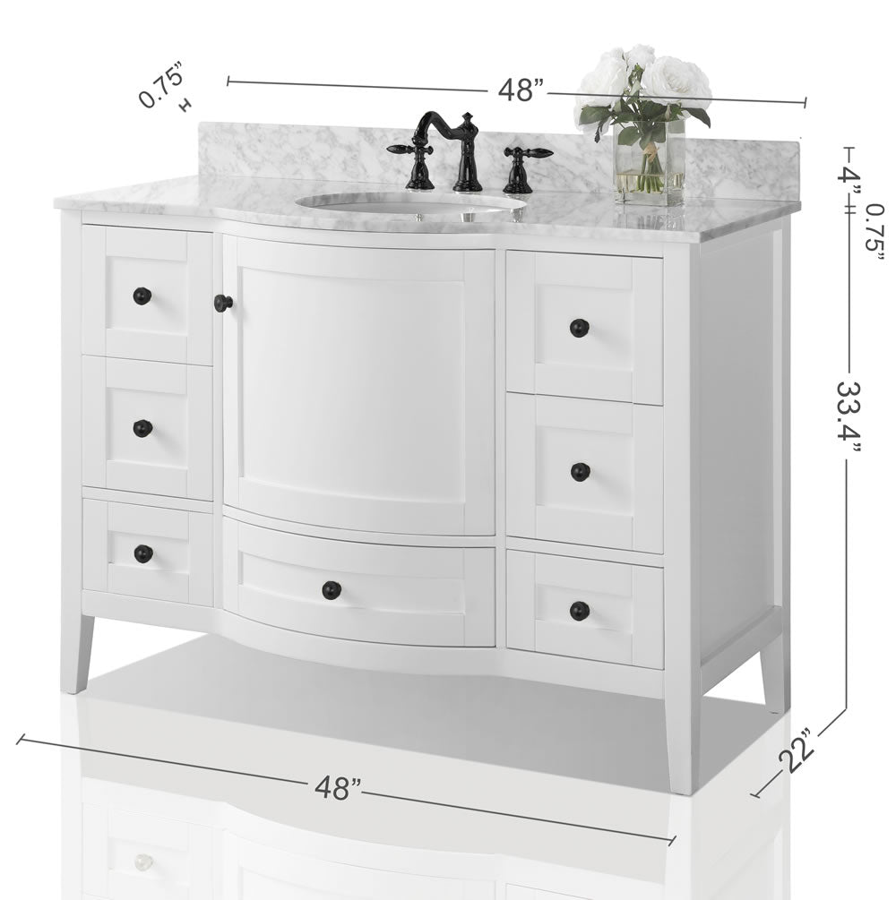Lauren 48" Hancrafted Solid Wood White Vanity with Italian Carrara Marble Top - by Ancerre Designs