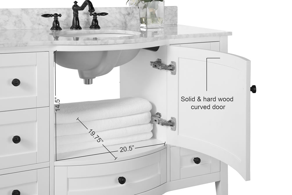 Lauren 48" Hancrafted Solid Wood White Vanity with Italian Carrara Marble Top - by Ancerre Designs