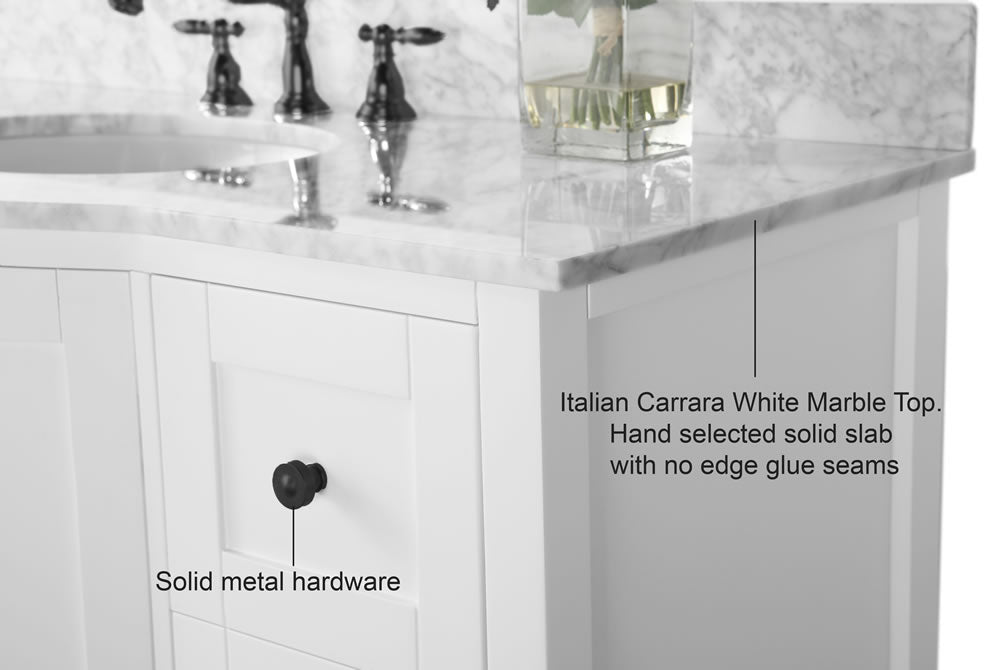 Lauren 48" Hancrafted Solid Wood White Vanity with Italian Carrara Marble Top - by Ancerre Designs