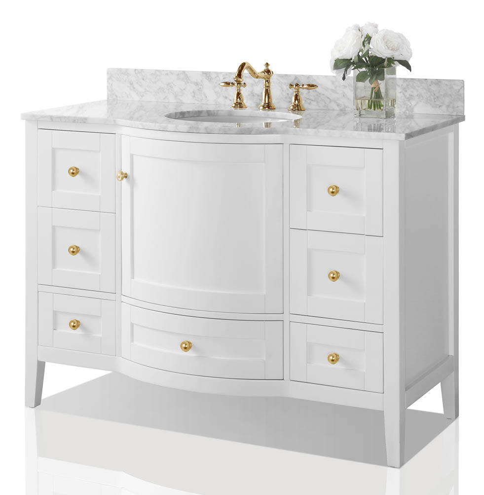Lauren 48" Hancrafted Solid Wood White Vanity with Italian Carrara Marble Top - by Ancerre Designs