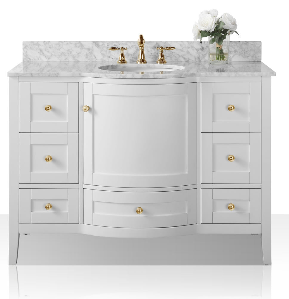 Lauren 48" Hancrafted Solid Wood White Vanity with Italian Carrara Marble Top - by Ancerre Designs