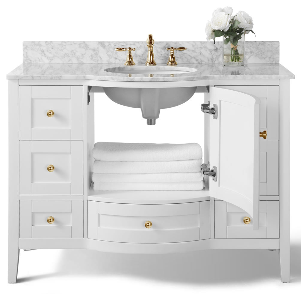 Lauren 48" Hancrafted Solid Wood White Vanity with Italian Carrara Marble Top - by Ancerre Designs