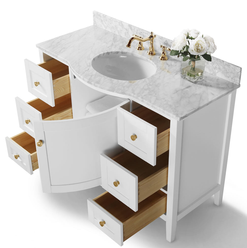 Lauren 48" Hancrafted Solid Wood White Vanity with Italian Carrara Marble Top - by Ancerre Designs