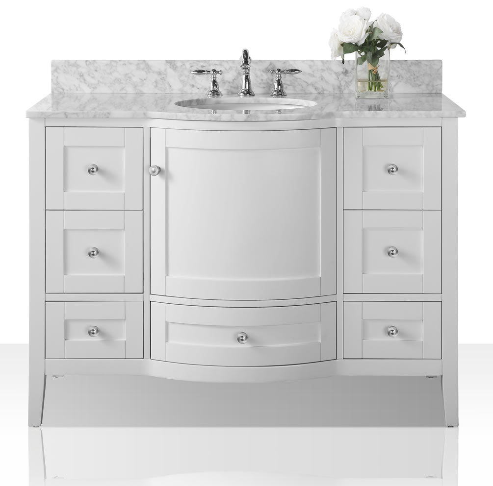 Lauren 48" Hancrafted Solid Wood White Vanity with Italian Carrara Marble Top - by Ancerre Designs