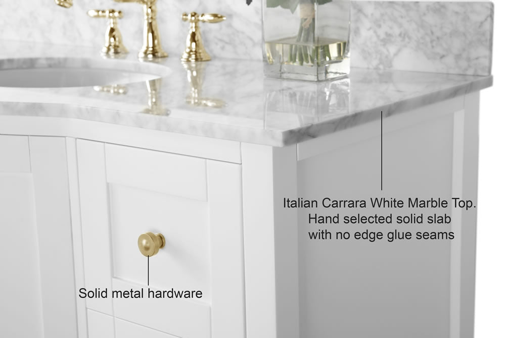 Lauren 48" Hancrafted Solid Wood White Vanity with Italian Carrara Marble Top - by Ancerre Designs