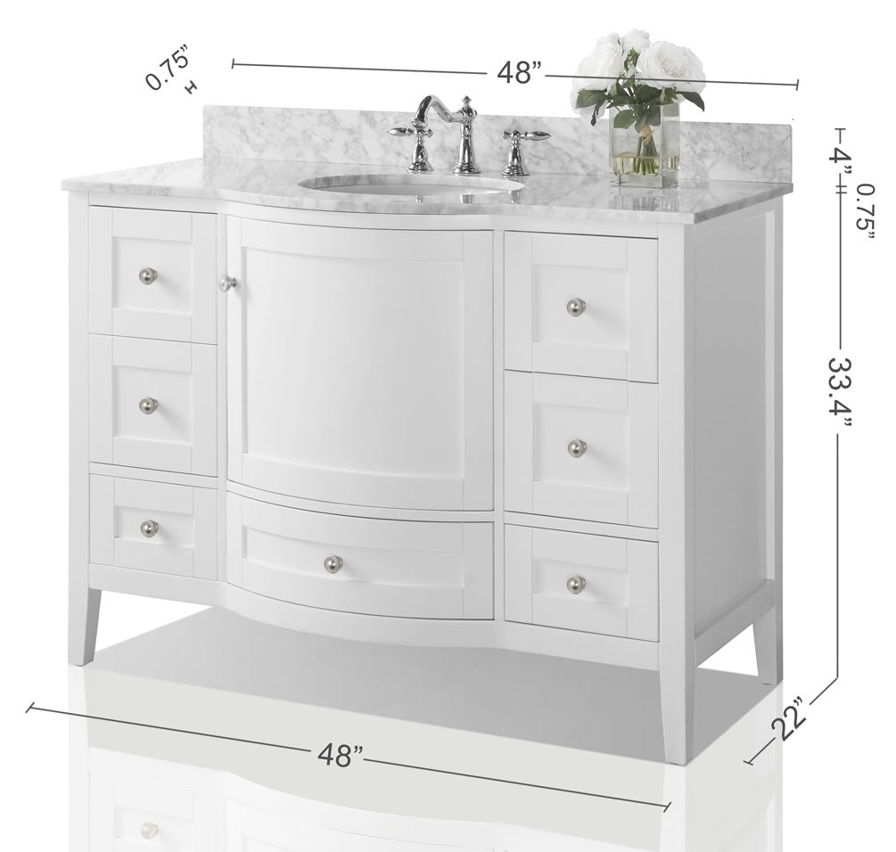 Lauren 48" Hancrafted Solid Wood White Vanity with Italian Carrara Marble Top - by Ancerre Designs
