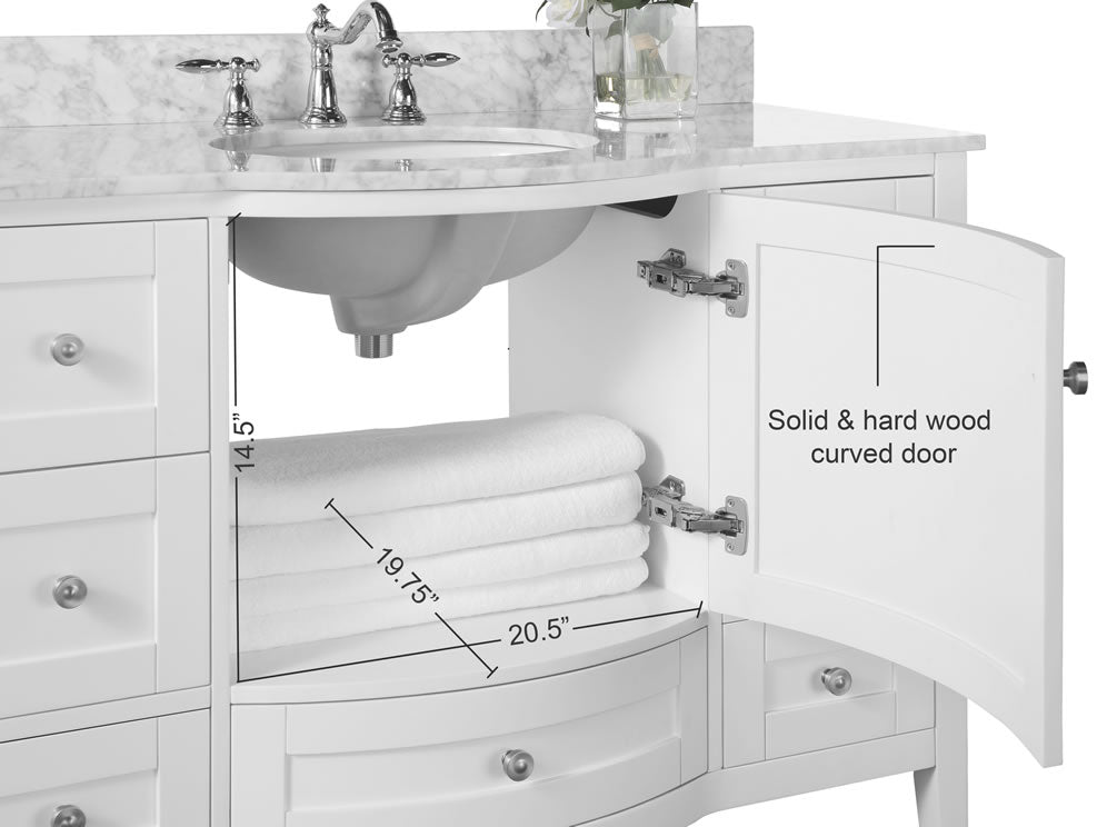 Lauren 48" Hancrafted Solid Wood White Vanity with Italian Carrara Marble Top - by Ancerre Designs