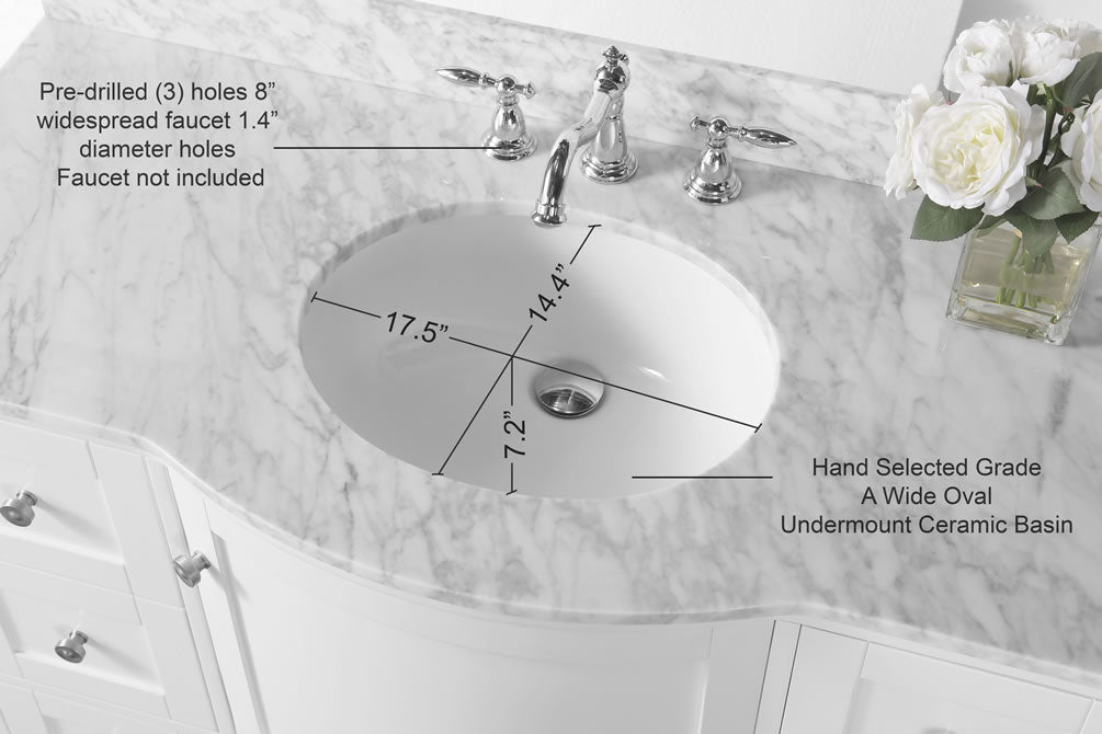 Lauren 48" Hancrafted Solid Wood White Vanity with Italian Carrara Marble Top - by Ancerre Designs