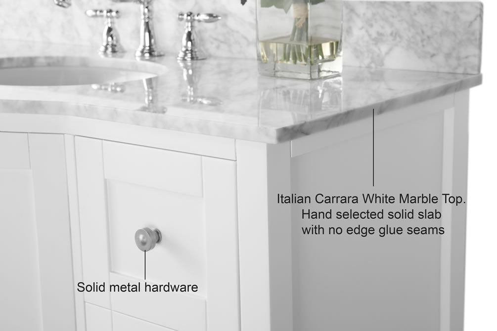 Lauren 48" Hancrafted Solid Wood White Vanity with Italian Carrara Marble Top - by Ancerre Designs
