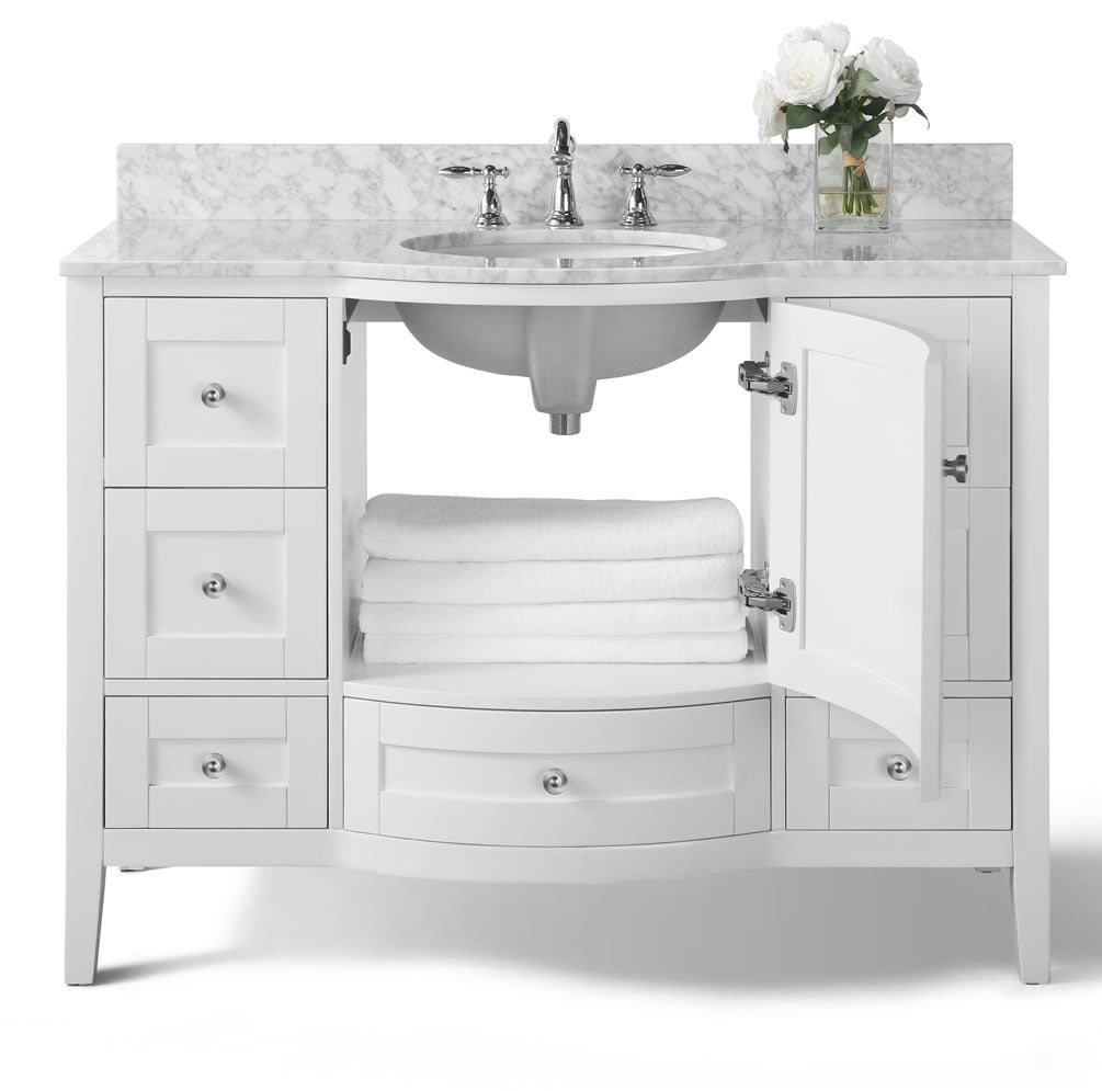Lauren 48" Hancrafted Solid Wood White Vanity with Italian Carrara Marble Top - by Ancerre Designs