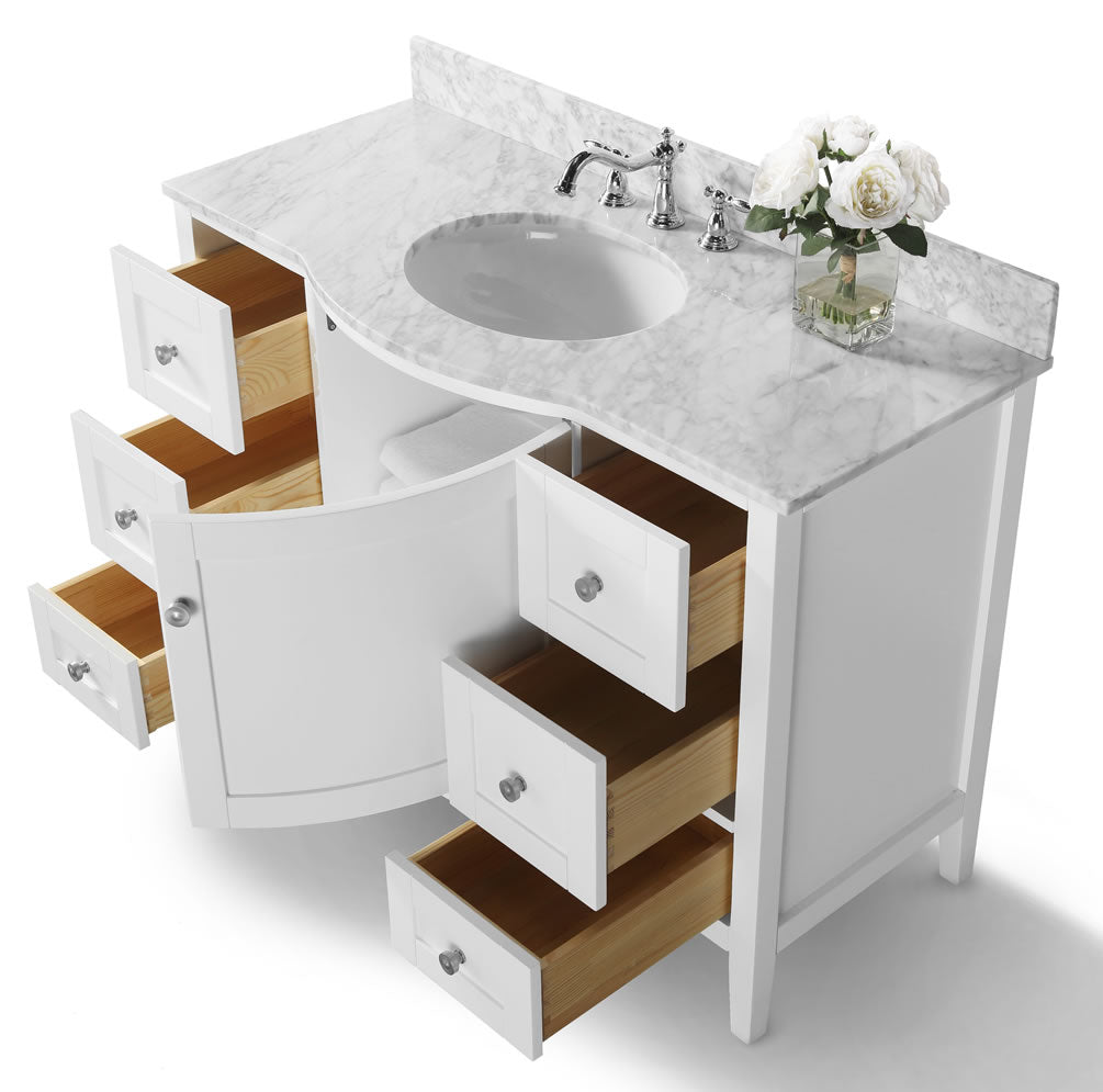 Lauren 48" Hancrafted Solid Wood White Vanity with Italian Carrara Marble Top - by Ancerre Designs