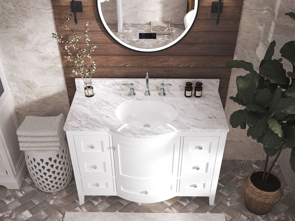 Lauren 48" Hancrafted Solid Wood White Vanity with Italian Carrara Marble Top - by Ancerre Designs