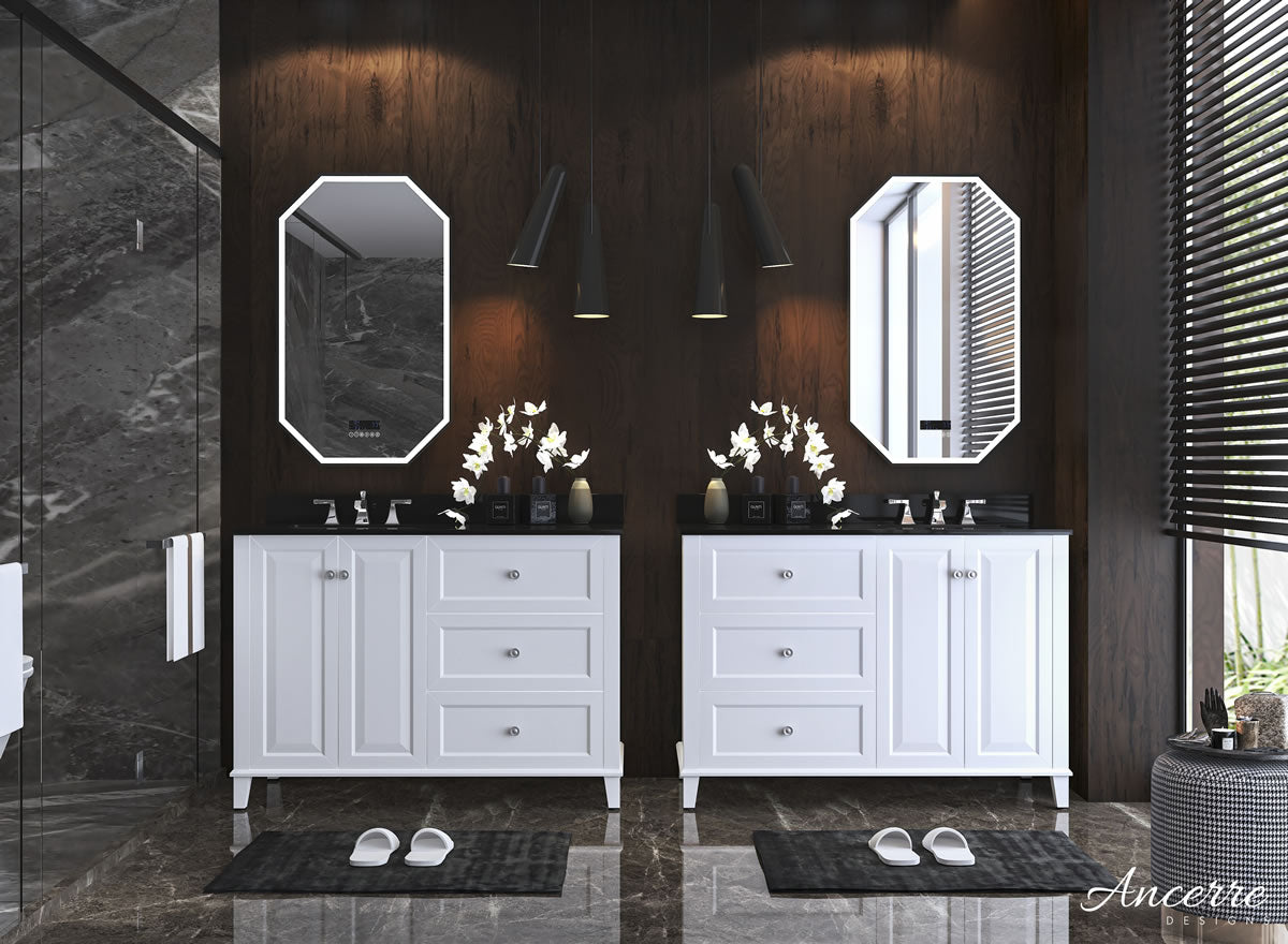Hannah by Ancerre Designs.  Doors and sink Right and Left.  Black Quartz Top.  Faucet not included.