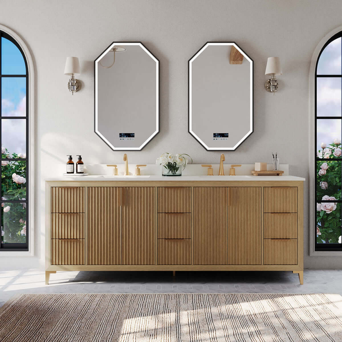 Turlington 48"Solid Wood Vanity Set Finished in American Oak or Black Oak by Ancerre Designs - Perfect Makeup Mirrors