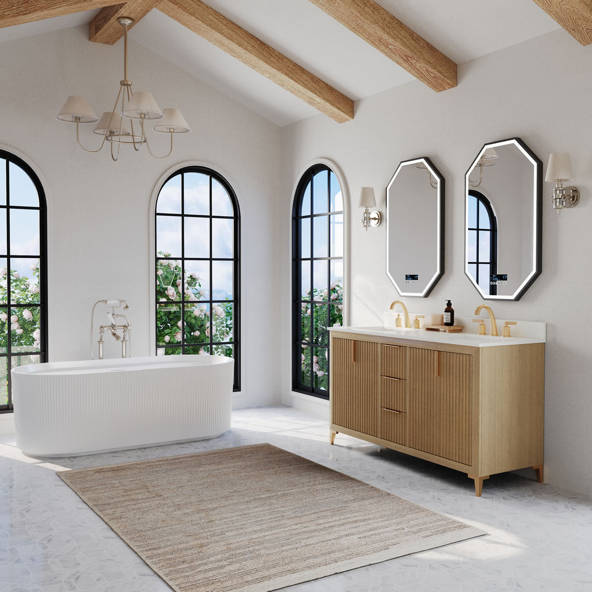 Turlington 60"Solid Wood His & Hers Vanitty Set in American Oak or Black Oak by Ancerre Designs