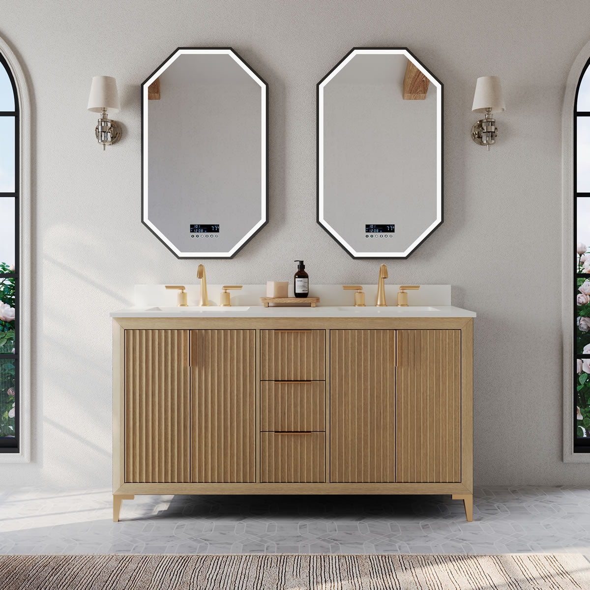 Turlington 60"Solid Wood His & Hers Vanitty Set in American Oak or Black Oak by Ancerre Designs