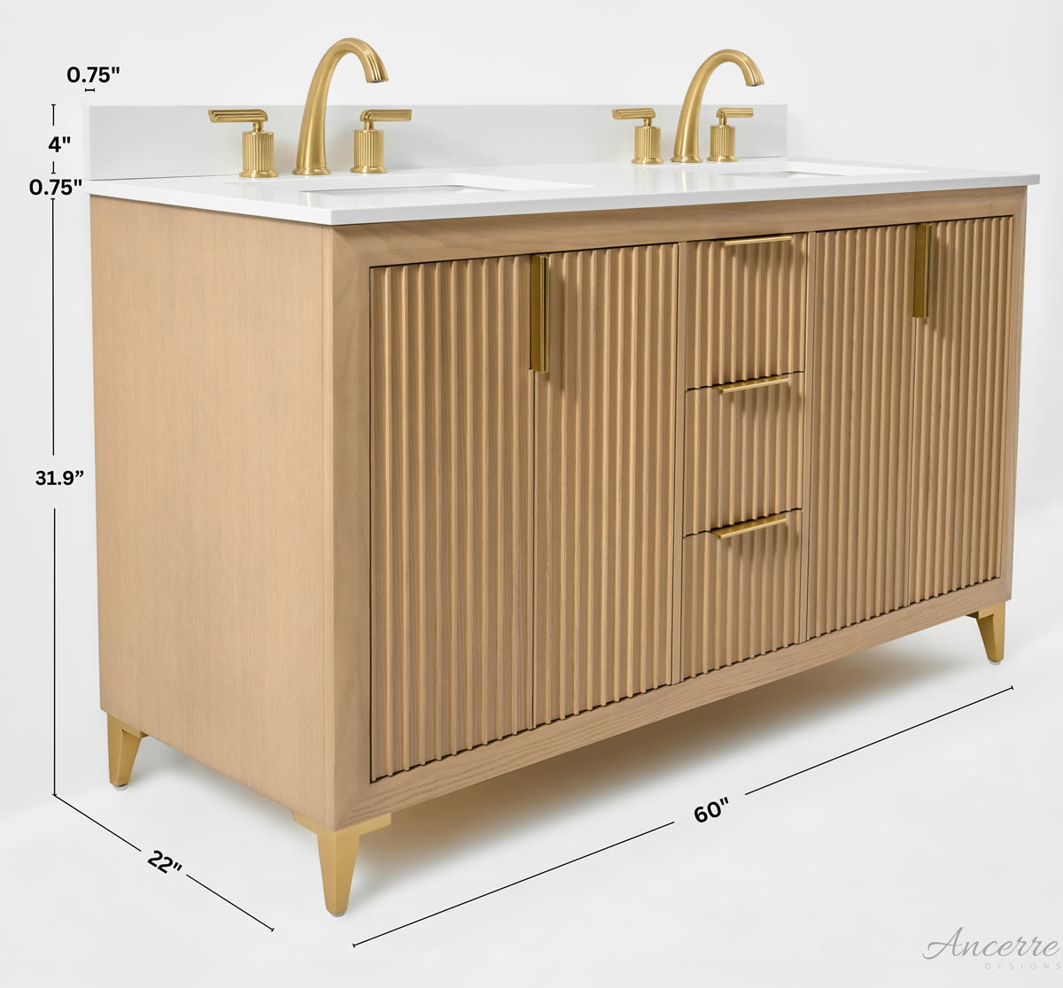 Turlington 60"Solid Wood His & Hers Vanitty Set in American Oak or Black Oak by Ancerre Designs