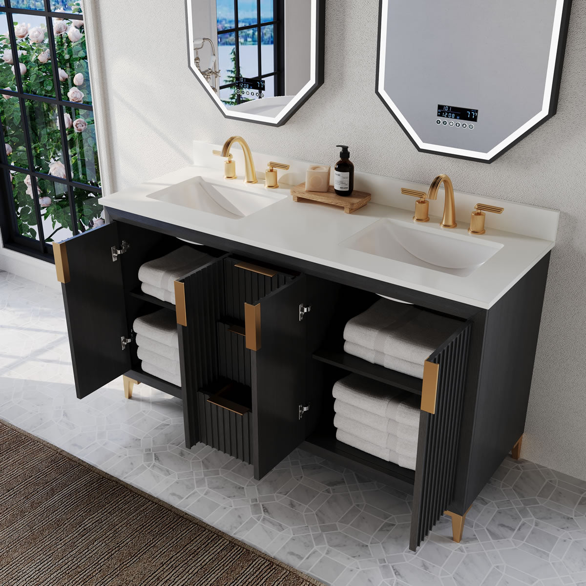 Turlington 60"Solid Wood His & Hers Vanitty Set in American Oak or Black Oak by Ancerre Designs