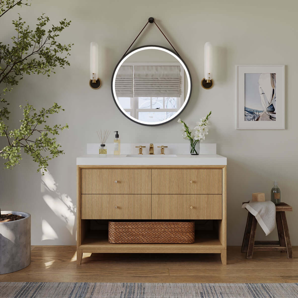 Momo 48" Solid Wood Vanity Set Finished in American Oak or Black Oak by Ancerre Designs - Perfect Makeup Mirrors