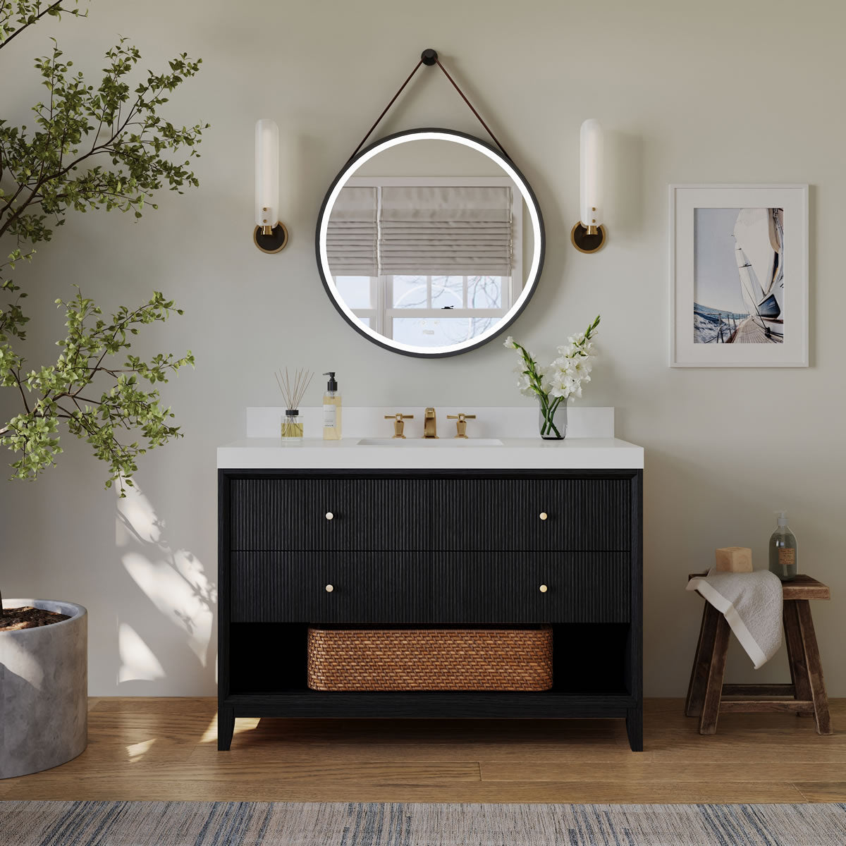 Momo 48"Solid Wood Vanitty Set Finished in American Oak or Black Oak by Ancerre Designs