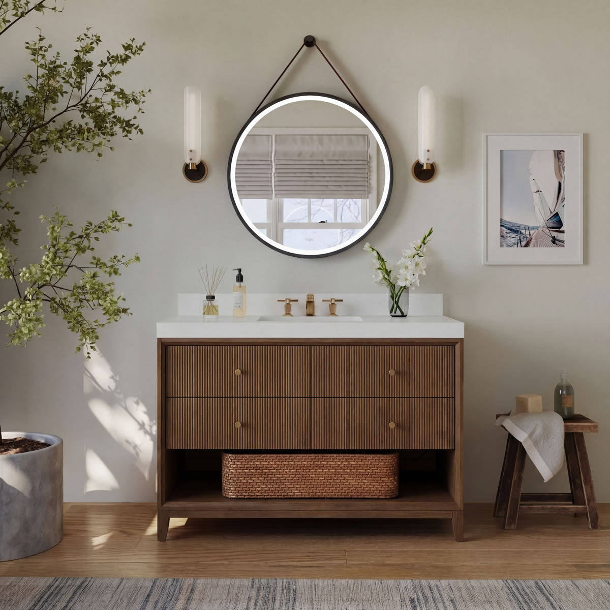 Momo 48"Solid Wood Vanitty Set Finished in American Oak or Black Oak by Ancerre Designs