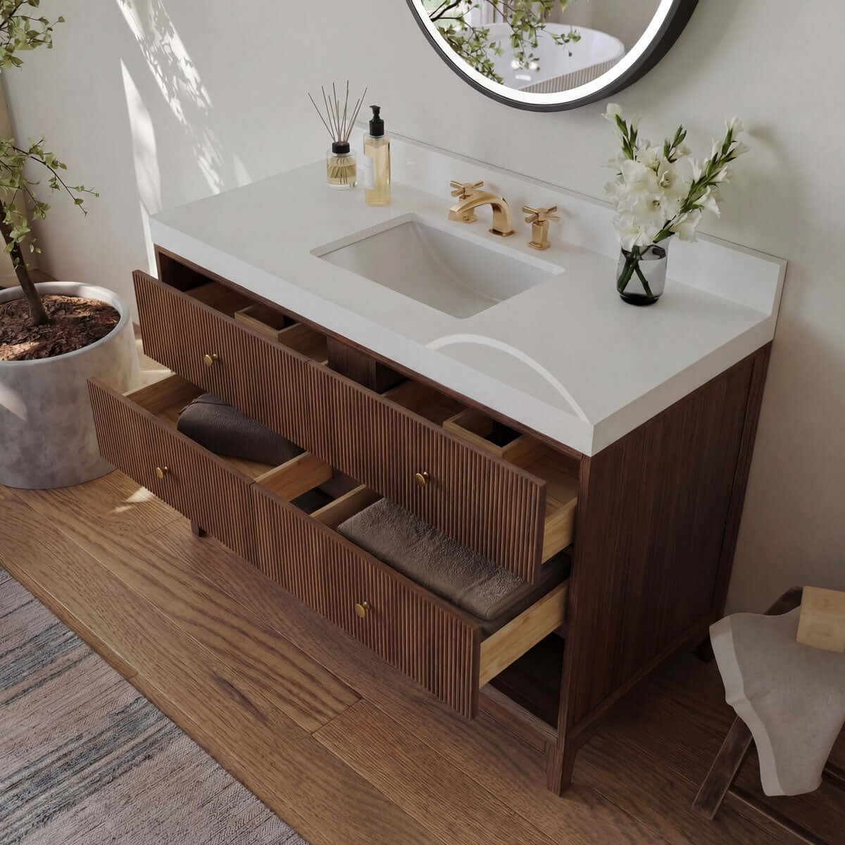 Momo 48" Solid Wood Vanity Set Finished in American Oak or Black Oak by Ancerre Designs - Perfect Makeup Mirrors