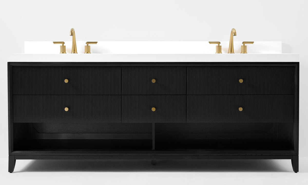 Momo 84" Solid Wood His & Hers 2-Sink Vanity in American, Black or Chestnut Oak - by Ancerre Designs