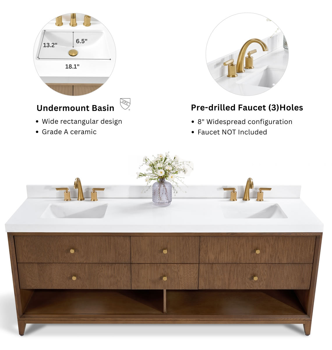 Momo 84" Solid Wood His & Hers 2-Sink Vanity in American, Black or Chestnut Oak - by Ancerre Designs