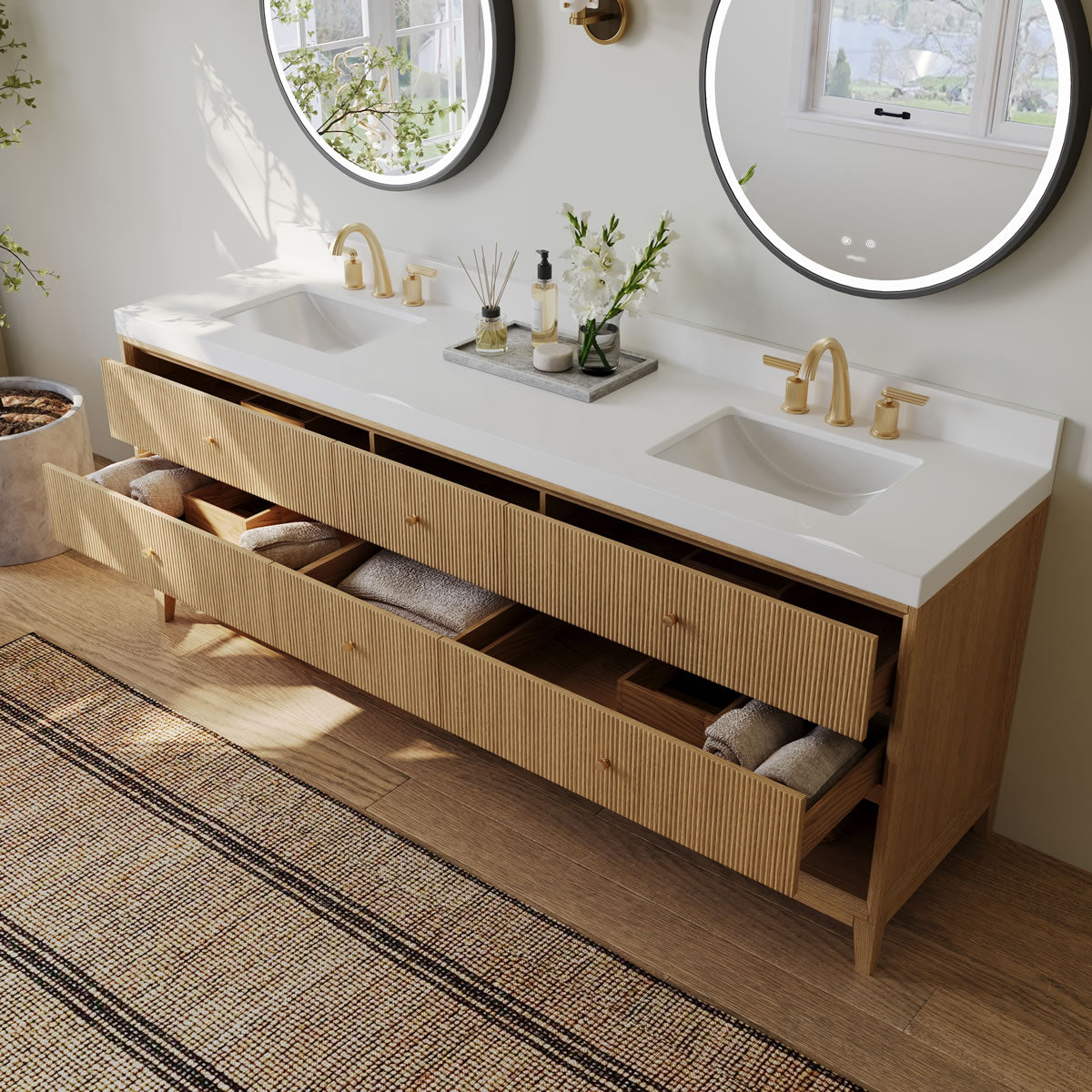 Momo 84" Solid Wood His & Hers 2-Sink Vanity in American, Black or Chestnut Oak - by Ancerre Designs