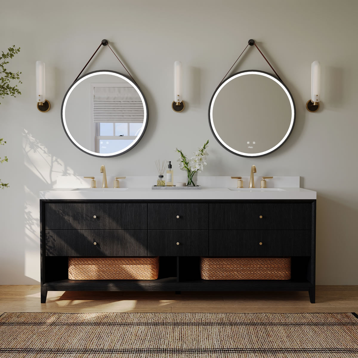 Momo 72" Solid Wood His & Hers 2-Sink Vanity in American, Black or Chestnut Oak - by Ancerre Design