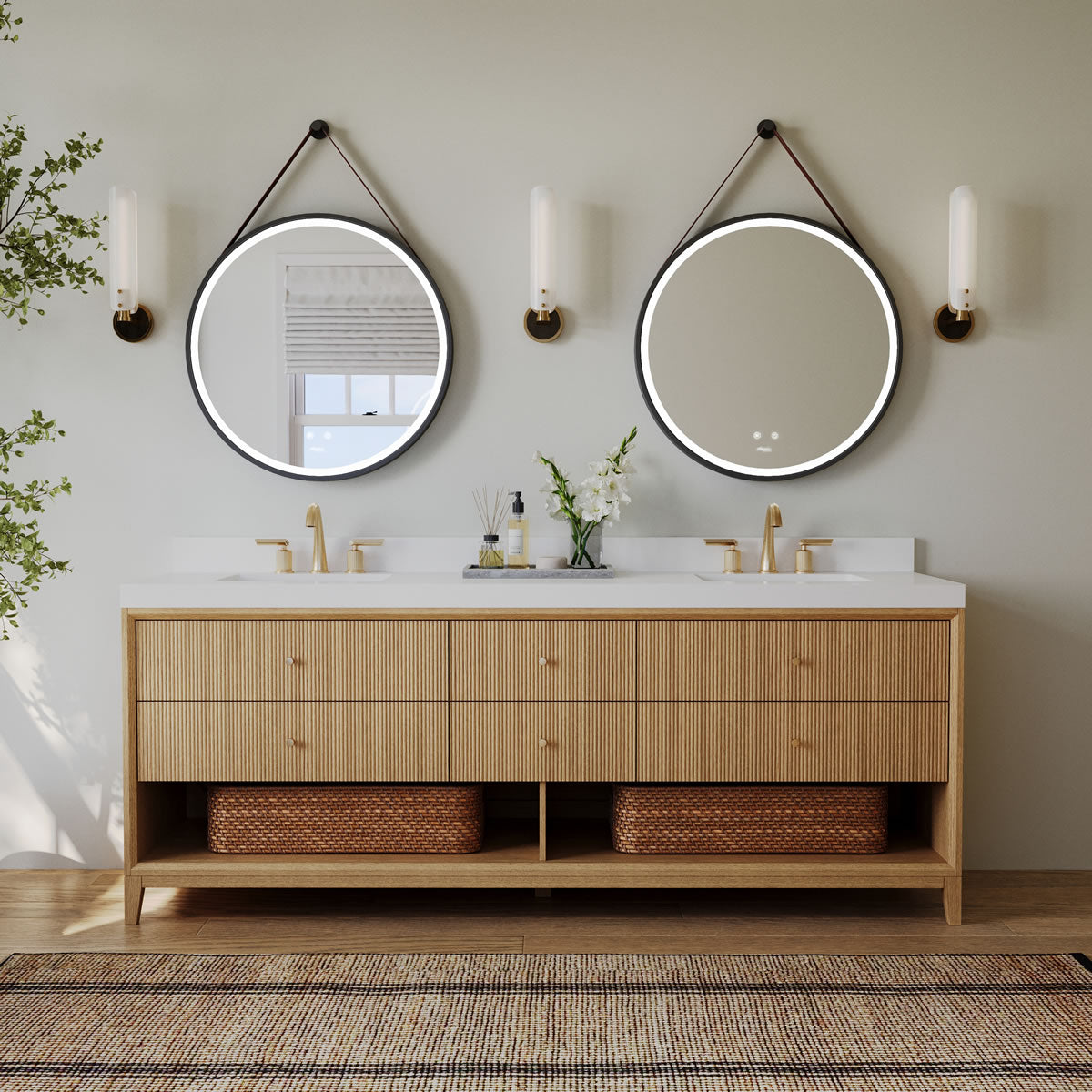 Momo 72" Solid Wood His & Hers 2-Sink Vanity in American, Black or Chestnut Oak - by Ancerre Design