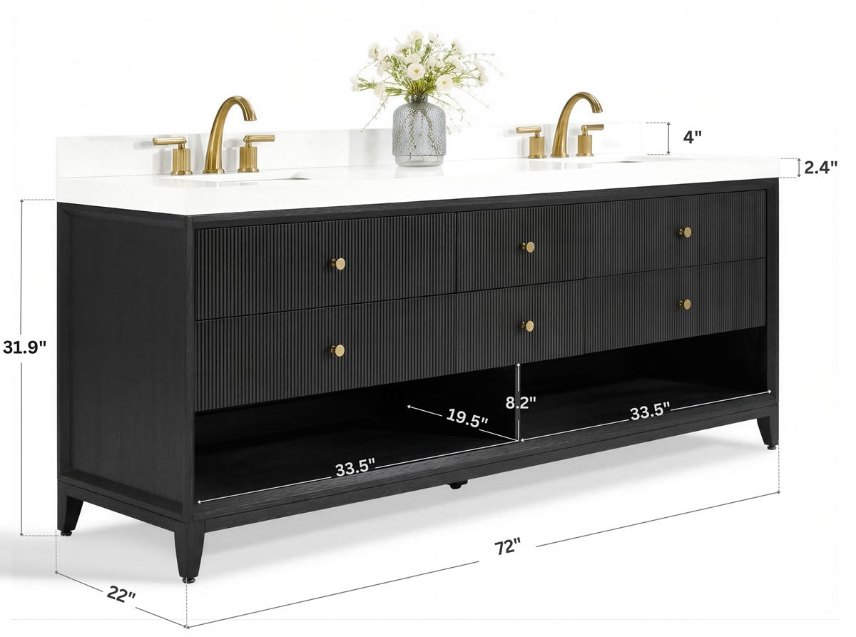 Momo 72" Solid Wood His & Hers 2-Sink Vanity in American, Black or Chestnut Oak - by Ancerre Design
