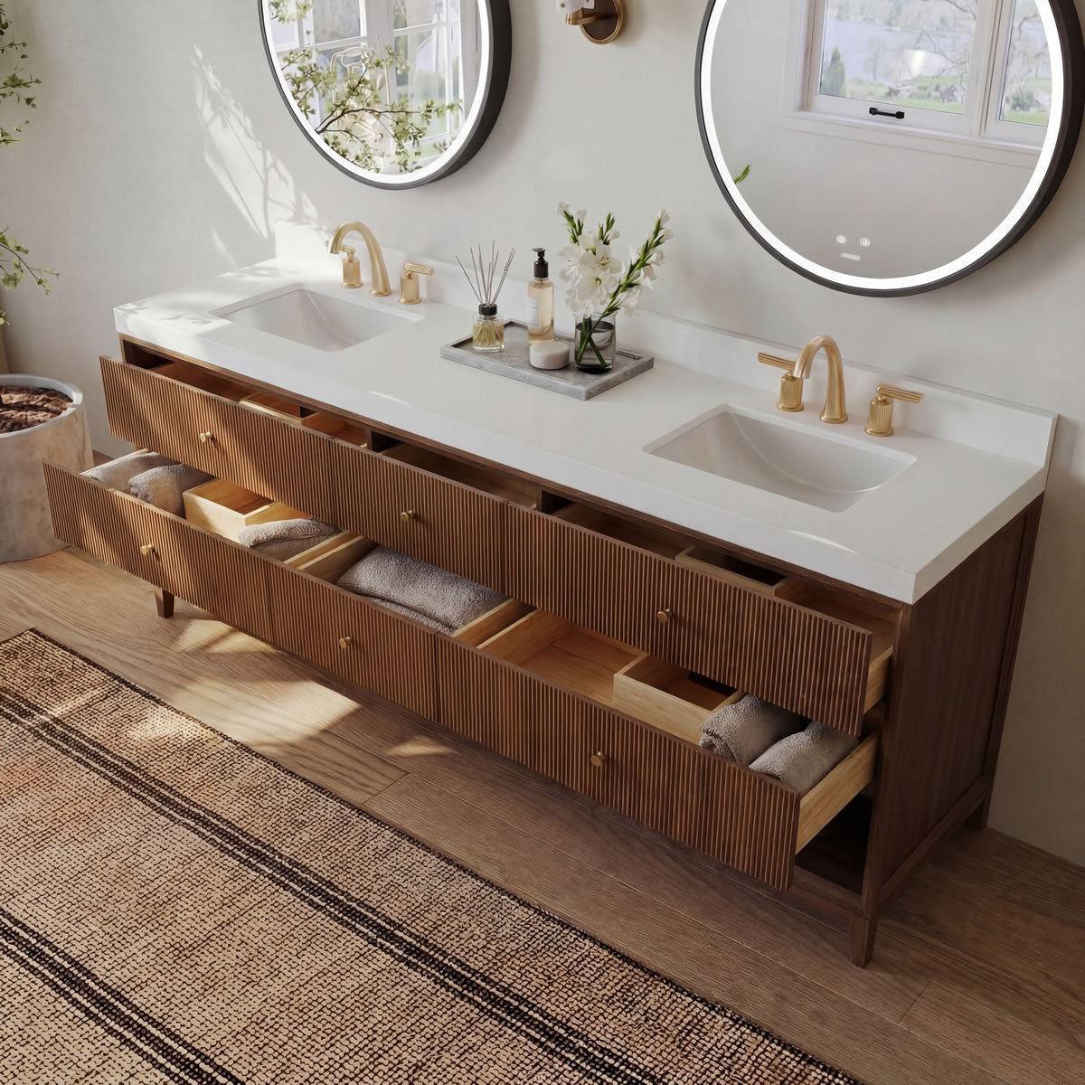 Momo 72" Solid Wood His & Hers 2-Sink Vanity in American, Black or Chestnut Oak - by Ancerre Design